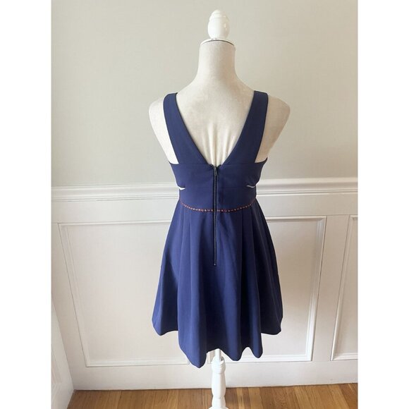 BCBGeneration Fit & Flare Navy Dress With Piping Accent & Cutouts 4 - Picture 3 of 6
